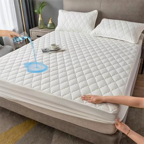 HUAXITRA Waterproof Mattress Protector King Size Bed with 30CM Extra Deep Skirt, Fitted Sheet Protects King Size Mattress Protector, Anti Allergy Breathable Mattress Bed Sheet Covers (150x200cm)