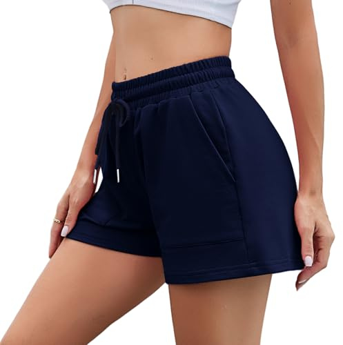 Irdcomps Korta byxor, damshorts, korta sportshorts, joggingbyxor, träningsbyxor, löpshorts, korta byxor, sommar, hög midja, Marinblå, S