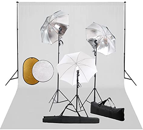 Juroupi Kit Studio Fotografico con Luci Ombrelli Fondale e Riflettore,Studio Foto,Fotografia,Illuminazione e Studio,Luci e Flash da studio-3067093