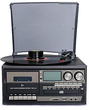 ZJFHEYUO Giradischi, Giradischi con Altoparlanti, 3 velocità, in Legno, Stile retrò, Supporto per Funzione Bluetooth, grammofono