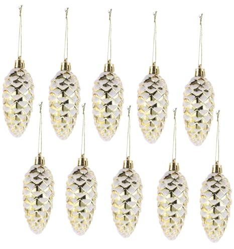 WEKADRIN 10 Stück Teiliges Goldene Plastik Zapfen Christbaumschmuck Leichte Weihnachtsbaum Hängedeko Wetterfeste Xmas Dekoration für Innen und Außenbereich Vielseitige Weihnachtsdekoration