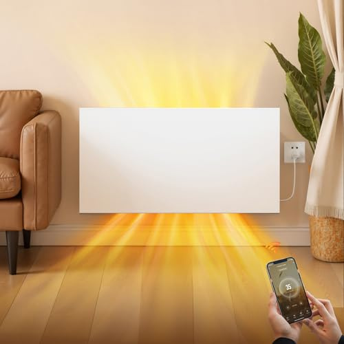 KOMORE Electric Convector Radiator for Home, WIFI App or Voice Control Panel Heater, Bathroom Safe Radiators, 3 Modes, Smart Thermostat, 24h/7d Timer, Child Lock, Wall Mounted or Free Standing, 2000W