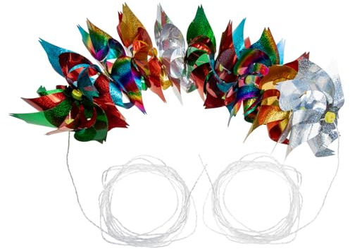 Toyvian Corde De Moulin à Vent Réfléchissant pour Oiseaux D'extérieur 10 m 10 Moulins Rotatifs Argenté Dégradé Multicolore, Accessoire Jardin Anti-Oiseaux Solide Et Léger