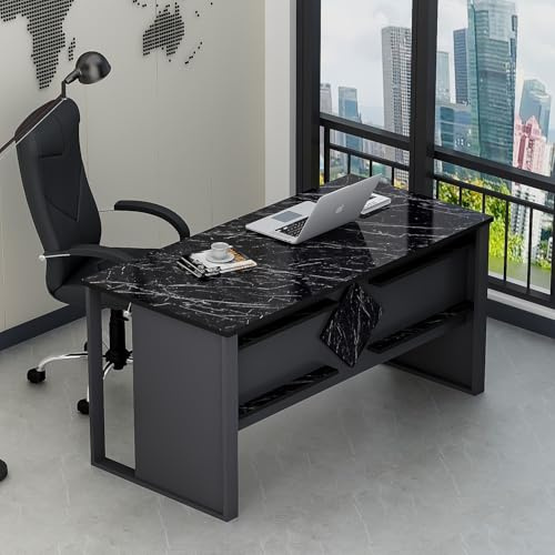 Homidea BOSS Scrivania 150 x 72 x 75,6 cm – Moderno tavolo da ufficio per home office o studio (Marmo Antracite-Nero)