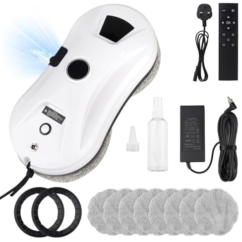 Jusimi Robot Window Cleaner with Automatic Spraying System, 5600Pa Suction Power Electric Window Cleaning Robot with Remote Control, 4M Safety Rope, Smart Glass Cleaner for Windows, Doors and Tiles