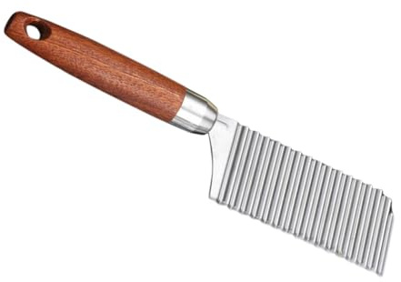 Lurrose Wellenmesser für Gemüse, Kartoffel Wellenschneider aus Edelstahl | Holzgriff, Silberne Ausführung, für Pommes Frites, Gurken und Karotten, Wellig Geschnitten
