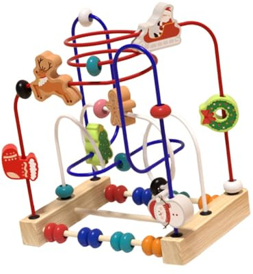 Perfeclan Laberinto de Cuentas de Madera, Juguete con Rodillo de Cuentas, Forma y Color, Divertido Juguete Educativo Circular de Madera para y niños, Tema Navideño