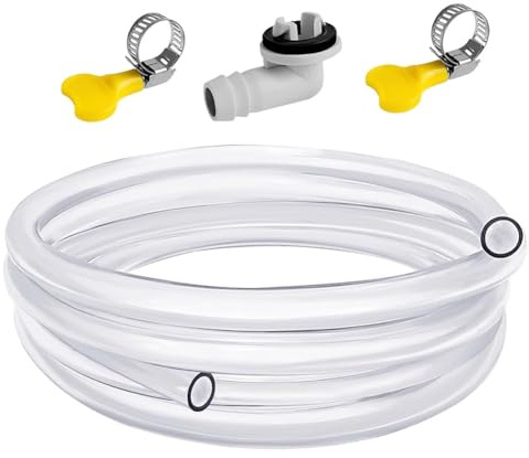 Kit de manguera de drenaje de aire acondicionado portátil de 10 pies x 0.6 pulgadas con conector y abrazadera de metal para unidades de CA de ventana, transparente