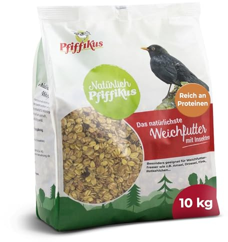 Natürlich Pfiffikus Weichfutter mit Insekten, 10 KG – Wildvogelfutter mit Mehlwürmern – Ganzjahres-Streufutter für Weichfutterfresser – proteinreiches Vogelfutter mit Mehlwurm-Öl