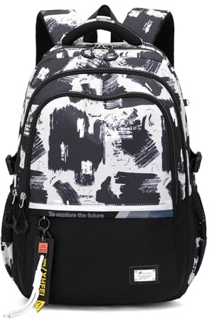 Amythe Schulrucksack Teenager Rucksack für Jungen, 15,6 Laptopfach Schwarz | 32 L Wasserdichter Casual-Daypack, Leichter Schulranzen mit Trolleygurten – Ideal für Schule, Reisen und Hochschulalltag