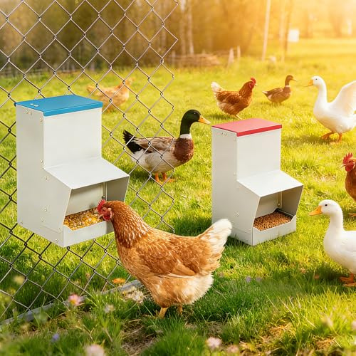 MUYIRTED Comedero Automático para Gallinas, Metal, 10L Distribuidor Automático de Alimento, Comedero Colgante para Patos, Pollos, Antidesperdicio