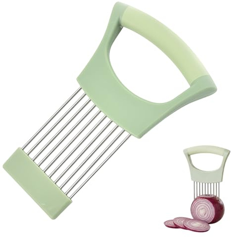 Stainless Steel Onion Cutter Holder – Multi-Purpose Vegetable & Fruit Slicer with Non-Slip Handle – Onion, Tomato, Carrot & Meat Tenderiser Kitchen Tool (Green)