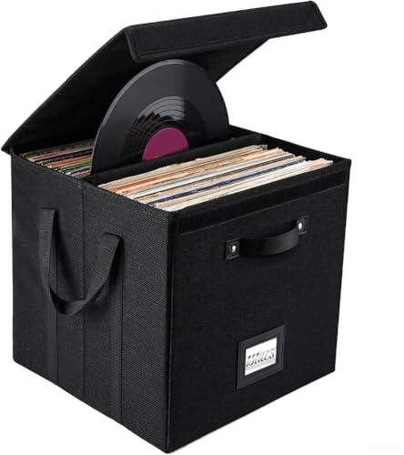 Caja de almacenamiento para discos de vinilo, para más de 120 discos de vinilo, plegable, para guardar álbumes valiosos, tela de lino, 33 x 33 x 33 cm