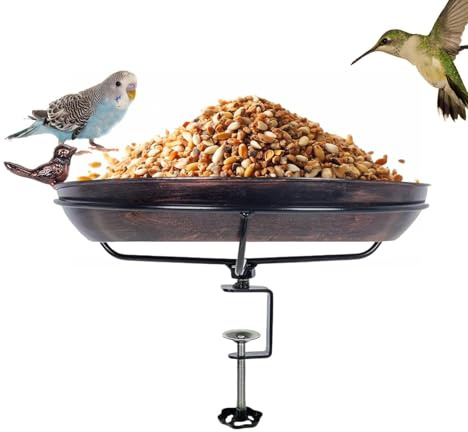 Bain d'oiseaux pour l'extérieur – Mangeoire en métal – Bain d'oiseaux pour balustrade de terrasse – Pour jardin, cour, patio, balustrade, porche, arbre, balcon, fenêtre