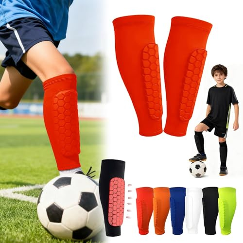 Fußball-Schienbeinschoner für Kinder, Fußball-Schienbeinschoner mit Schutzpolster, atmungsaktiv, rutschfest, Ultraleicht, Mini-Fußballschutz, Sportzubehör, Jungen und Mädchen (Rot, XS)