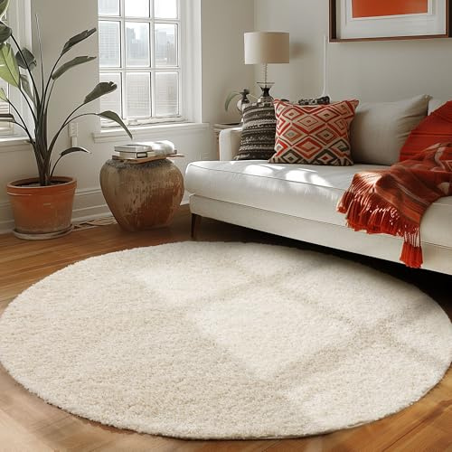 Carpettex Shaggy-Teppich, Hochflor, Wohnzimmer, Florhöhe 3 cm, einfarbig, Creme, 160 x 160 cm, rund