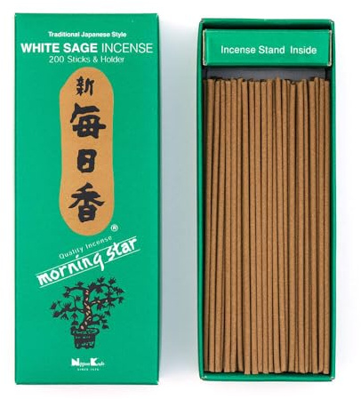 Nippon Kodo Morning Star Salbei Räucherstäbchen im japanischen Stil mit 200 Riegeln, inkl. Räucherstäbchenhalter