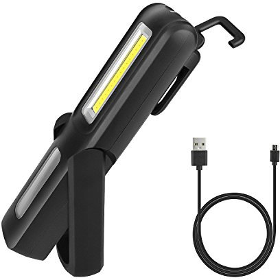 Debonice Linterna de trabajo USB Recargable 3W COB LED Lámpara de Inspección con Soporte Magnético y Gancho para Camping,Emergencia,Mecánico (Negro)