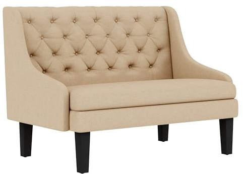 Yongqiang Settee Bench with Back Small Loveseat for Banquette Dining Room Living Room Entryway Modern Upholstered Button Tufted Sofa Couch with Wood Legs Khaki