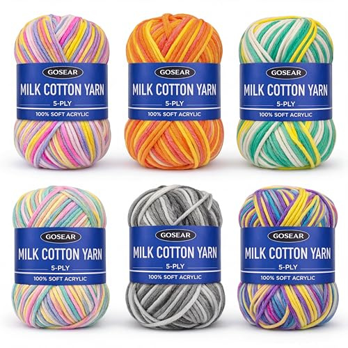 6 Rolls Assorted Colors Smooth Soft Milk Cotton Yarn DIY Hand Knitting Baby Wool Craft Shawl Scarf Crochet Thread Supplies Arylic