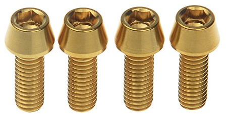 Yaruijia Titan-Bolzen, M6 x 16 mm, Kegelform, Ti-Schraube für Fahrradbremse, 4 Stück (M6 x 16 mm, Gold)