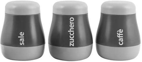H&H 737695 Pop Grey Confezione 3 Barattoli, Polistirene, Decori Sale/Zucchero/caffè, CC 900, Grigio, Cc900