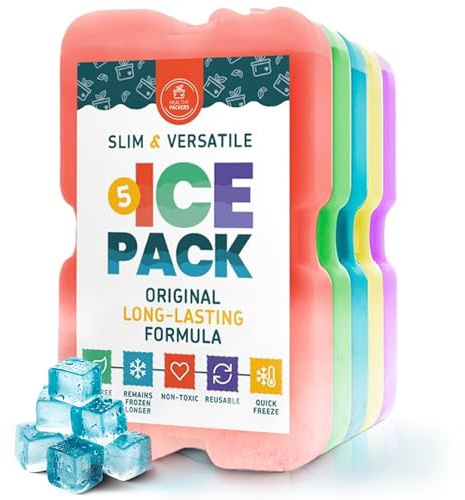 Healthy Packers Ice Pack for Lunch Box - Freezer Packs - Original Cool Pack (Set of 5) | Slim & Long-Lasting Ice Packs for Your Lunch or Cooler Bag (Combo)