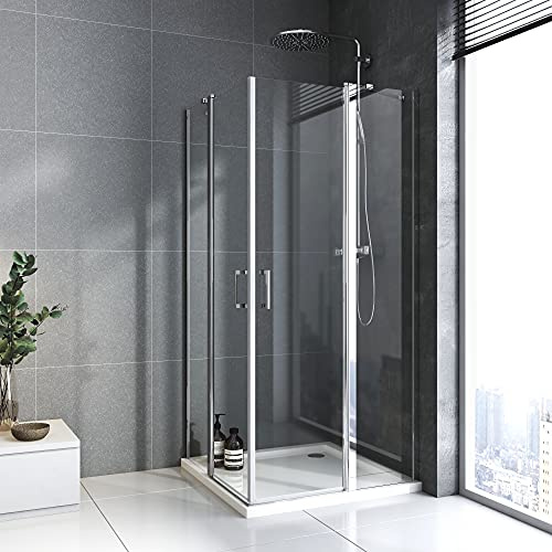 BD-Baode Duschkabine 90x90cm Eckeinstieg Schwingtür Pendeltür mit Festem Segment 6mm NANO ESG Sicherheitsglas Duschabtrennung Duschwand Höhe 185cm