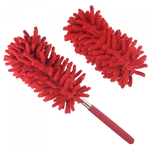 sourcing map Plumero de microfibra para limpieza, cepillo de chenilla extensible lavable de 11 a 31 pulgadas con cabezal reemplazable para ventana, muebles, ventilador de techo, rojo 1 juego