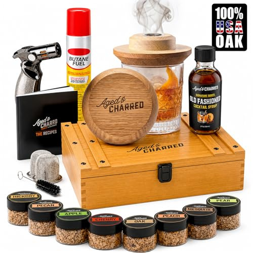 Whiskey-Cocktail-Räucherset mit Fackel, altmodischem Sirup und 8 Holzspänen | Premium USA Oak Smoker - Old Fashioned Smoker Kit - Bourbon Geschenke für Männer (mit Butan)