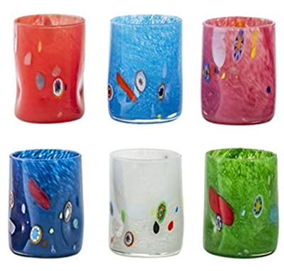 SWEET HOME Ensemble de 6 verres à eau en verre de style Murano, couleurs assorties cl 28 cod.BC02700LU cm 10,5h diam.7,6 by Varotto & Co.