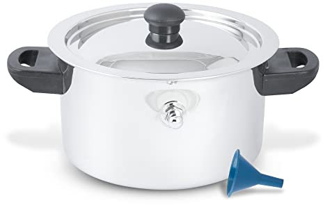 KSJONE Stainless Steel Milk Boiler 2.5 litres Pot, Double Wall Milk Cooker with Whistle and Funnel, Silver