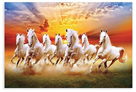 Pferde-Porträt-Gemälde, sieben glückliche laufende Wildpferde, Wandkunst, Tierposter, Leinwand-Poster, Schlafzimmer-Dekor, Sport, Landschaft, Büro, Raumdekoration, Geschenk, ungerahmt, 60 x 90 cm