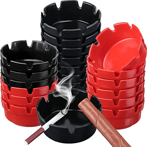 Reginary 24 Pieces 4 Ashtrays Bulk Round Melamine Ash Tray Black Red Outdoor Home Ashtrays for Patio Restaurant Kitchen Table Indoor Decoration