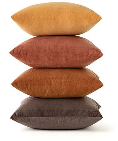 MIULEE Set of 4 Velvet Cushion Covers Soft Decorative Square Throw Pillow Cover Luxury Pillowcases for Livingroom Sofa Bedroom with Invisible Zipper 45cm x 45cm,18x18 Inches Khaki Series