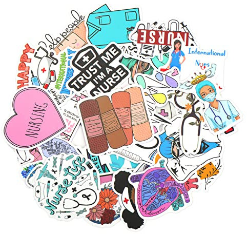 50pcs Enfermera Pegatinas Anime Día de la Enfermera Motivacionales Vinilo Impermeable para Ordenador Portátil Skateboard Botellas de Agua Teléfono Guitarra Bicicleta