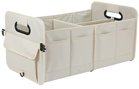 AOKJOY Car Trunk Organizer Car Storage Organizer Collapsible Multi Compartment Car Organizer Adjustable Straps for SUV(Beige)