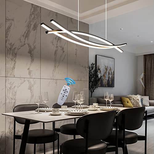 Moderne Esstischlamp LED Pendelleuchte Dimmbar Esstisch Esszimmer Schwarz Hängelampe mit Fernbedienung Wohnzimmer Küchen Hängeleuchte Höhenverstellbar Büro Bar Decken Hängend Lampe (Schwarz, L120cm)
