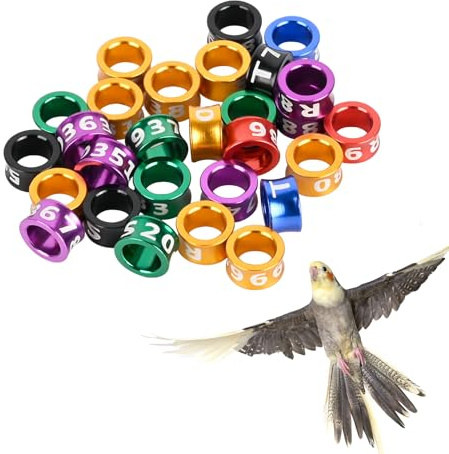 STPCTOU Bird Rings, Bird Bands, Bird Leg Rings, Multicolor Aluminum Pigeon Leg Rings, Identification Pigeon Training Rings Hibiscus Birds, Parrots, Peonies, Pigeons, Mixed Colors 50 Per Pack
