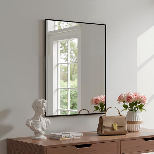 Heilmetz Bathroom Mirror 500 x 700 mm, Matt Black Aluminium Frame | Rectangular Wall-Mounted Mirror, Portrait or Landscape Installation