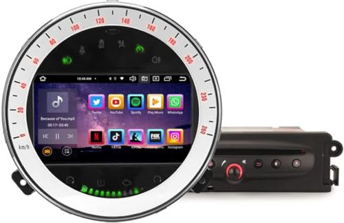 Erisin 8-Core Android 14 Autoradio per BMW Mini Cooper 2007-2013 Supporto Navigatore GPS Schermo tattile Lettore DVD Senza fili CarPlay Android Auto Bluetooth WiFi DSP OBD2 DAB+ 4GB RAM+64GB ROM