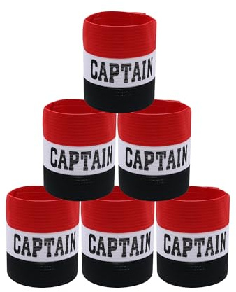 Qimoo 4Pcs Black Red Youth Captain Armband for Soccer Training, Adults & Youths Arm Band Elastic Captain Armbands Adjustable Soccer Basketball Player Captain Arm Band