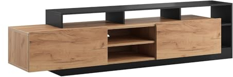 Vente-unique - Mobile TV 2 ante e 6 nicchie con LED le chiaro e Antracite - IDESIA