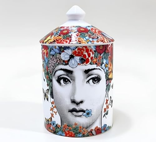 AlphaDesignLuxe Bougeoir Italien fabriqué à la Main – Vase d'art Moderne avec Motif Visage féminin, élégant Pot d'aromathérapie pour décoration de Table (Rouge Floral)