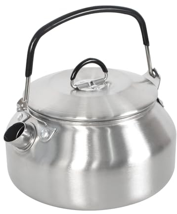 1L Camping Wasserkocher Edelstahl Lagerfeuer Campingkessel, Camping Kettle Camp Tee Kaffeekanne, Leichte Teekanne Schnell Erhitzen Kochendem Wasser für Wandern Picknick Reisen (Silber)