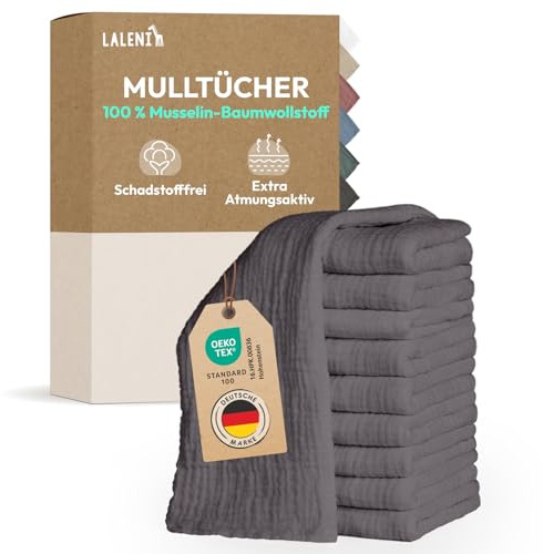 Laleni Spucktücher Baby im 30er Set aus Reiner Baumwolle - schadstofffreie Mulltücher weich 70x70 - saugstarke Mussellintücher Baby - Musselin Tuch als Mullwindel waschbare Mulltücher - Anthrazit