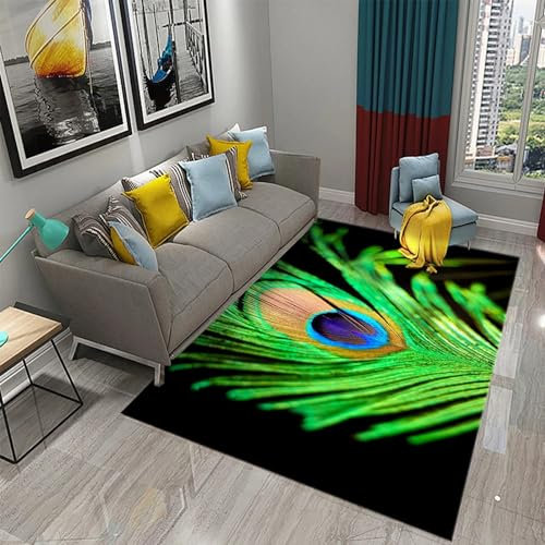 Kinderteppich 3D Wohnzimmerteppich rutschfest Pfauenvogeltier Teppiche Jungen Und Mädchen Spielteppich Kinderzimmer Teppich Waschbar 80 X 120 cm - Leicht Zu Reinigen -6N6I5D4