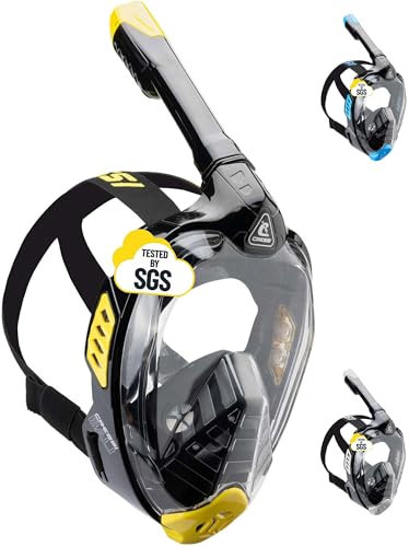 CRESSI Bali Full Face Mask Black/Yellow L/XL-Maschera Snorkeling Integrale Unisex, Lente Ultra Chiara Anti Fog, 100% Silicone, Snorkel Dry con Valvole Sicurezza, Supporto Action Cam, Nero/Giallo, L/XL