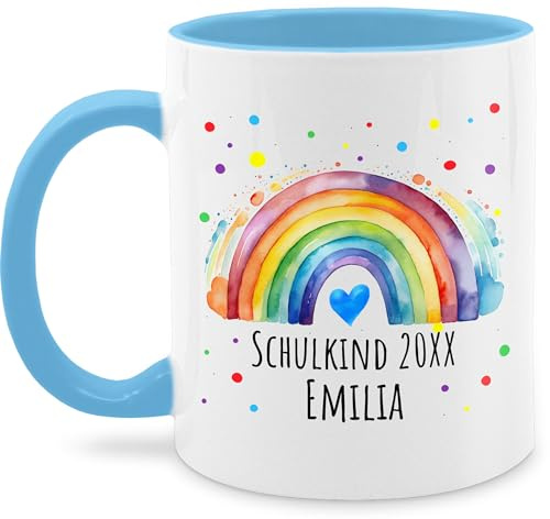 Tasse Tassen 325ml - Einschulung Schulanfang - Schulkind 2026 Regenbogen mit Name - 325 ml - Hellblau - mädchen personalisierte einschulungsgeschenke schulanfänger 2025 glühweintassen geschenke