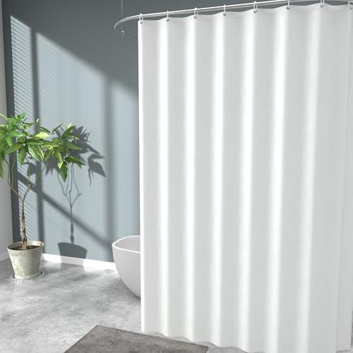 GOOPOOL Duschvorhang aus Polyestergewebe, Duschvorhang aus Polyester mit Gewichten, Duschvorhänge wasserdicht & maschinenwaschbar, extra lang mit 12 Haken, 200 x 200 cm, Weiß